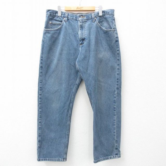 W35★古着 ラングラー Wrangler ジーンズ メンズ コットン 紺 ネイビー デニム 25mar15 中古 ボトムス ジーパン Gパン ロング パンツ