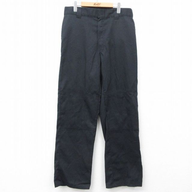 W35★古着 ディッキーズ Dickies ワーク パンツ メンズ ダブルニー 黒 ブラック 25mar15 中古 ボトムス ロング