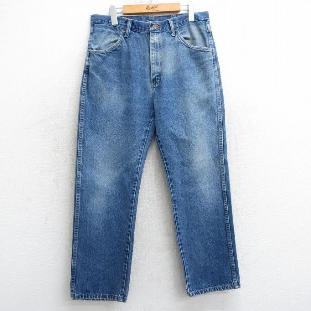 W34★古着 ラスラー ジーンズ メンズ コットン 紺 ネイビー デニム 25mar15 中古 ボトムス ジーパン Gパン ロング パンツ
