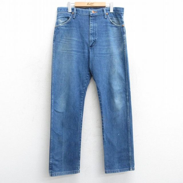 W36★古着 ラングラー Wrangler ジーンズ メンズ ヒゲ コットン 紺 ネイビー デニム 25mar17 中古 ボトムス ジーパン Gパン ロング パンツ