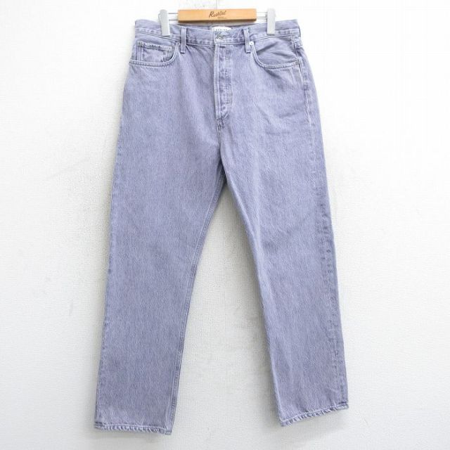 W31★古着 ジーンズ メンズ 90年代 90s コットン USA製 紫 パープル デニム 25mar17 中古 ボトムス ジーパン Gパン ロング パンツ