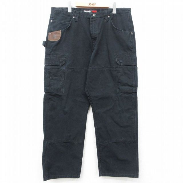 W39★古着 ラングラー Wrangler ペインター カーゴ パンツ メンズ リップストップ コットン 黒 ブラック 25mar18 中古 ボトムス ロング