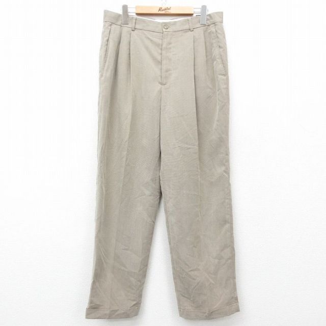 【50%OFF】W34★古着 パンツ メンズ レーヨン ベージュ カーキ 25mar18 中古 ボトムス ロング