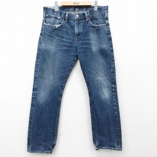 W36★古着 ラルフローレン Ralph Lauren ブランド ジーンズ メンズ ヒゲ コットン 紺 ネイビー デニム 【spe】 25mar18 中古 ボトムス ジーパン Gパン ロング パンツ