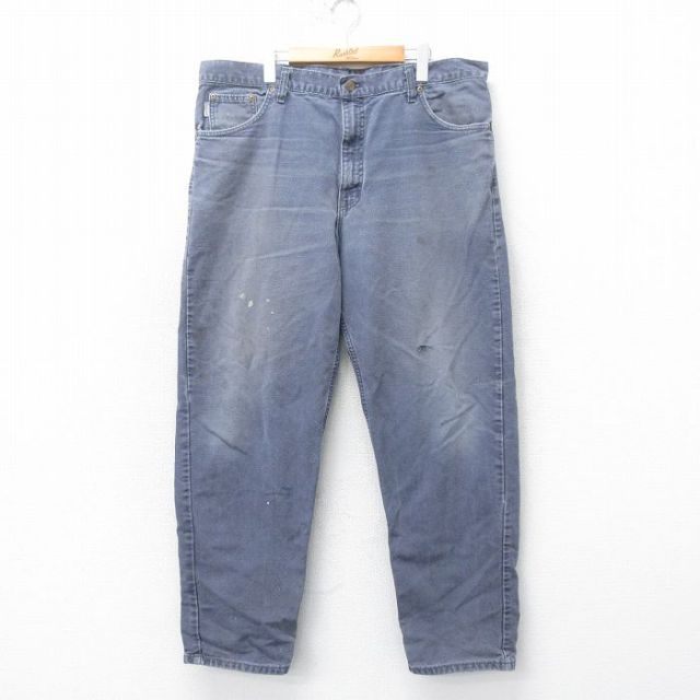 W41★古着 カーハート Carhartt パンツ メンズ 90年代 90s ヒゲ ダック地 大きいサイズ USA製 紺 ネイビー 【spe】 25mar18 中古 ボトムス ロング
