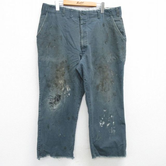 W38★古着 ワーク パンツ メンズ 80年代 80s コットン USA製 緑系 グリーン 【spe】 25mar19 中古 ボトムス ロング