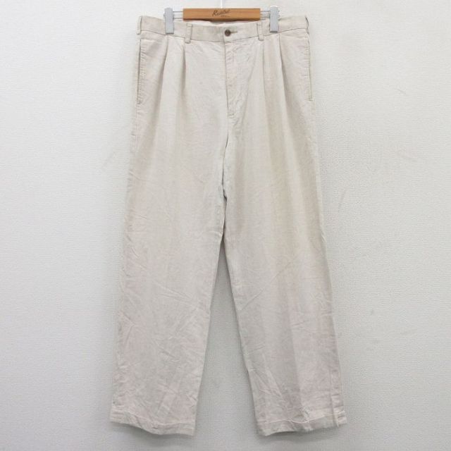 W34★古着 バンヒューセン パンツ メンズ リネン 生成り 25mar19 中古 ボトムス ロング