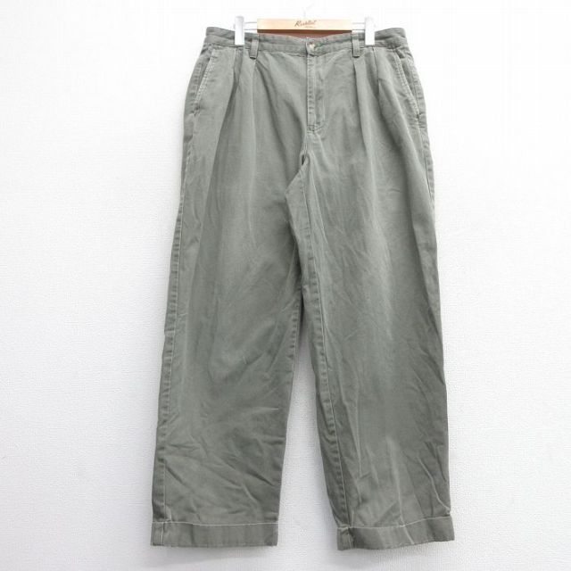 W35★古着 トミーヒルフィガー TOMMY HILFIGER ブランド パンツ メンズ 90年代 90s コットン 緑 グリーン 25mar21 中古 ボトムス ロング