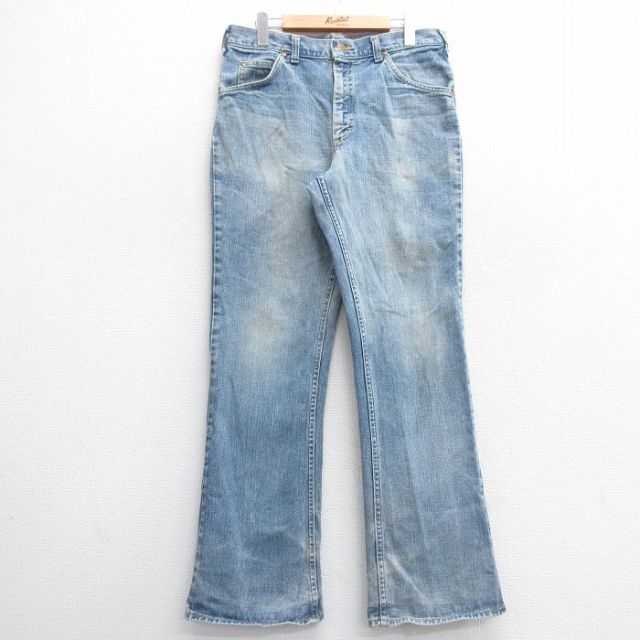 W33★古着 リー Lee ジーンズ メンズ 80年代 80s フレア コットン USA製 タロン 紺 ネイビー デニム 【spe】 25mar21 中古 ボトムス ジーパン Gパン ロング パンツ