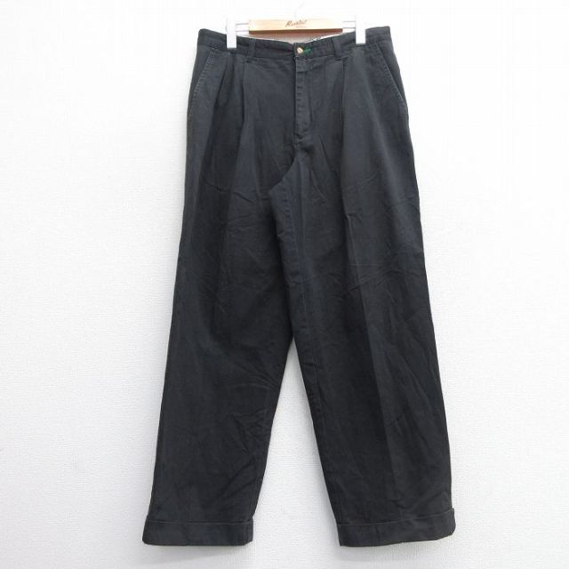 W34★古着 トミーヒルフィガー TOMMY HILFIGER パンツ メンズ コットン 黒 ブラック 25mar21 中古 ボトムス ロング