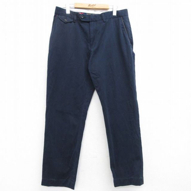W33★古着 ラルフローレン Ralph Lauren ブランド パンツ メンズ 90年代 90s コットン 紺 ネイビー 25mar21 中古 ボトムス ロング