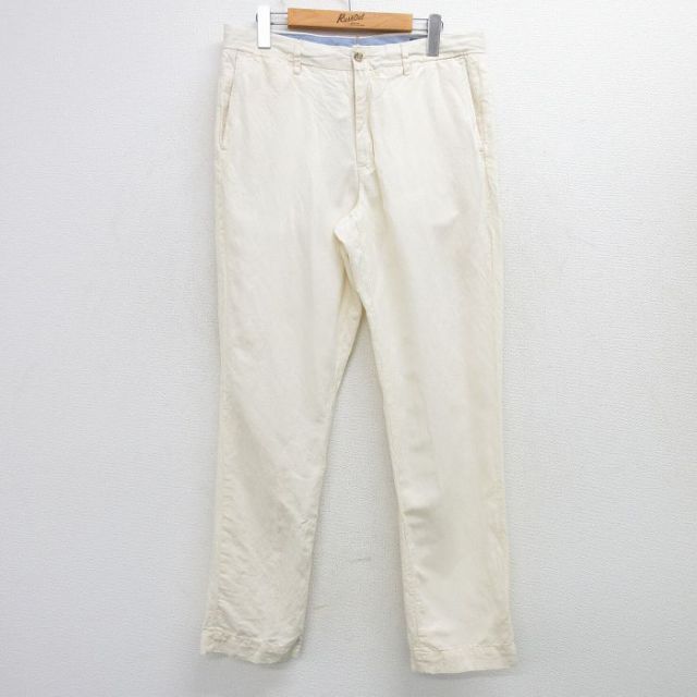 W32★古着 ラルフローレン Ralph Lauren ブランド パンツ メンズ リネン 生成り 25mar21 中古 ボトムス ロング
