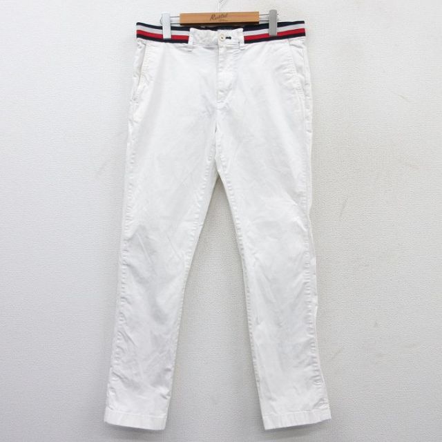 W34★古着 トミーヒルフィガー TOMMY HILFIGER ブランド パンツ メンズ 白 ホワイト 25mar21 中古 ボトムス ロング