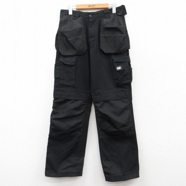 W30★古着 ワーク パンツ メンズ CAT ダック地 黒 ブラック 25mar21 中古 ボトムス ロング