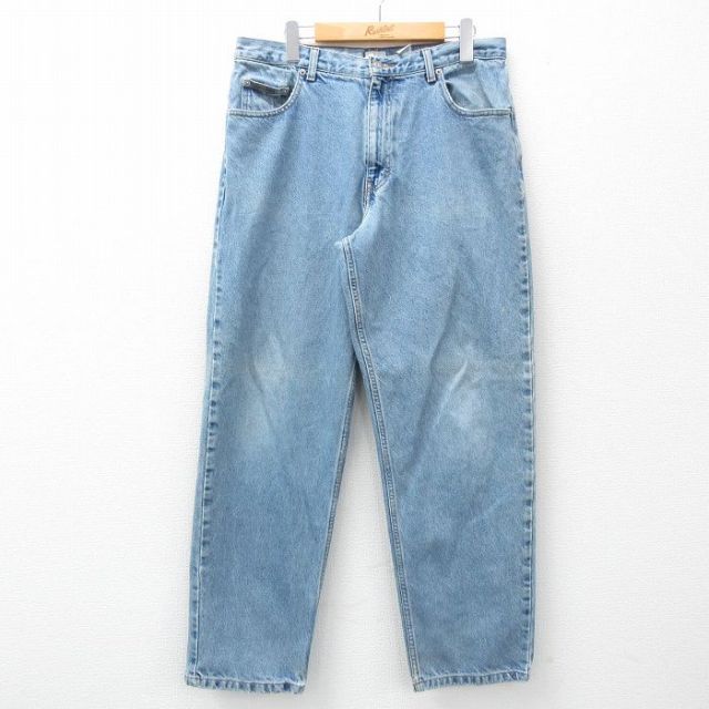 W32★古着 カルバンクライン Calvin Klein ジーンズ メンズ コットン 紺 ネイビー デニム 25mar21 中古 ボトムス ジーパン Gパン ロング パンツ