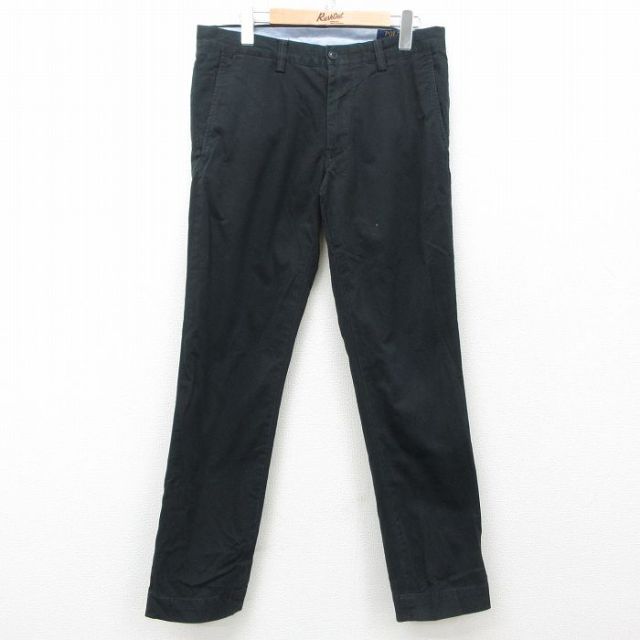 W32★古着 ラルフローレン Ralph Lauren ブランド パンツ メンズ 黒 ブラック 25mar22 中古 ボトムス ロング