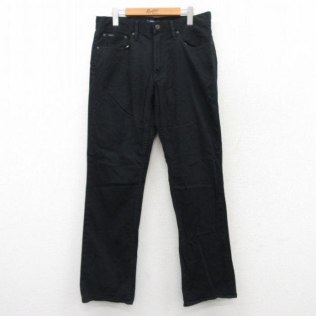 W34★古着 ラルフローレン Ralph Lauren ブランド パンツ メンズ 黒 ブラック 25mar22 中古 ボトムス ロング