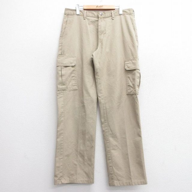 W34★古着 ディッキーズ Dickies ワーク カーゴ パンツ メンズ ベージュ カーキ 25mar24 中古 ボトムス ロング