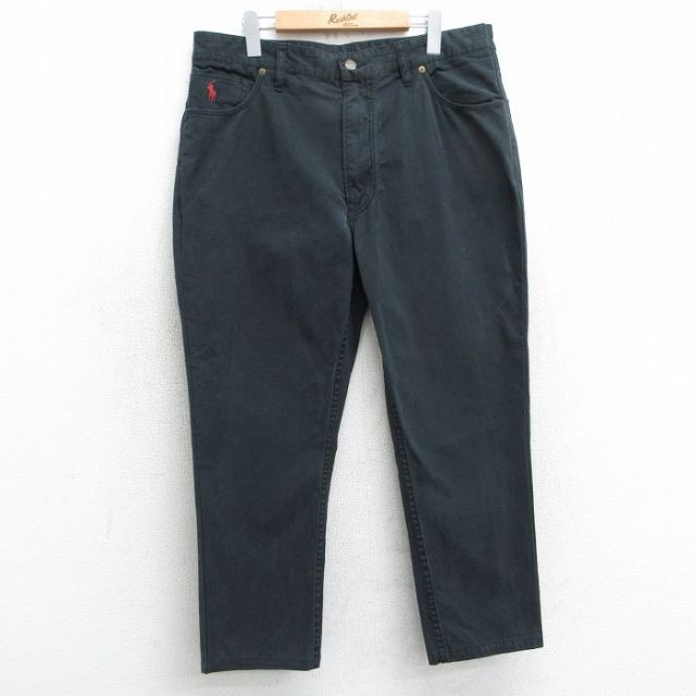 W37★古着 ラルフローレン Ralph Lauren ブランド パンツ メンズ ワンポイントロゴ コットン 黒 ブラック 25mar25 中古 ボトムス ロング