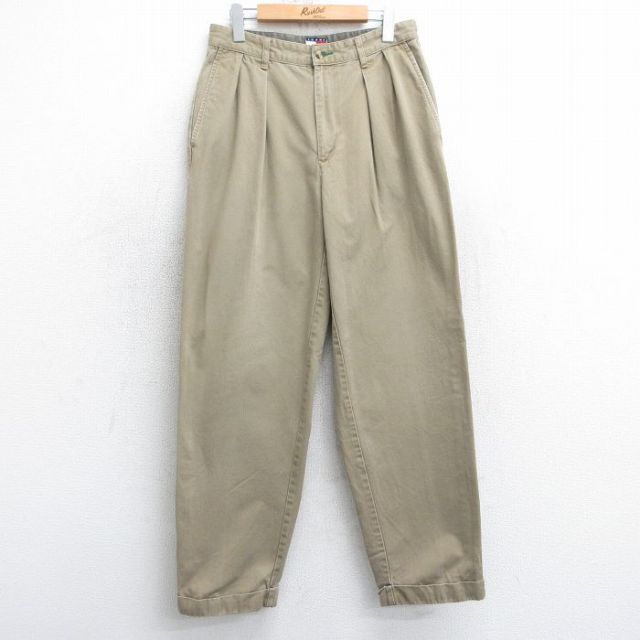 【20%OFF】W31★古着 トミーヒルフィガー TOMMY HILFIGER ブランド チノ パンツ チノパン メンズ 90年代 90s ワンポイントロゴ コットン ベージュ カーキ 25mar25 中古 ボトムス ロング