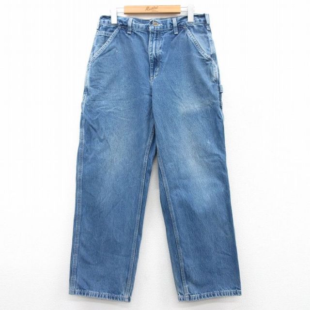 W33★古着 カーハート Carhartt ペインター パンツ メンズ コットン 紺 ネイビー デニム 25mar25 中古 ボトムス ロング