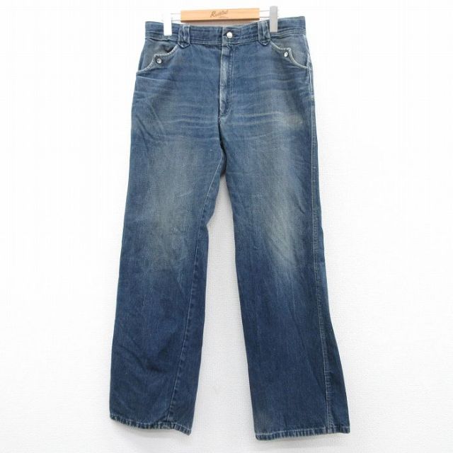 W33★古着 ジーンズ メンズ 80年代 80s タロン 紺 ネイビー デニム 25mar25 中古 ボトムス ジーパン Gパン ロング パンツ