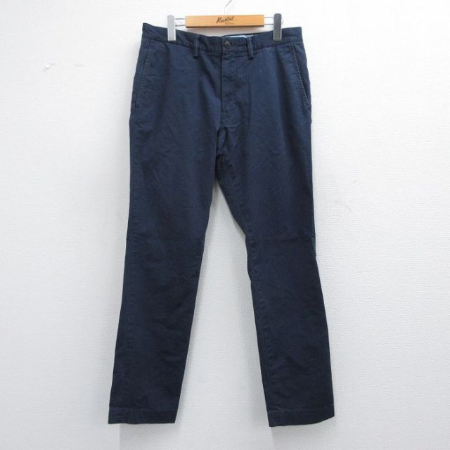 W34★古着 ラルフローレン Ralph Lauren ブランド パンツ メンズ ワンポイントロゴ 紺 ネイビー 25mar26 中古 ボトムス ロング