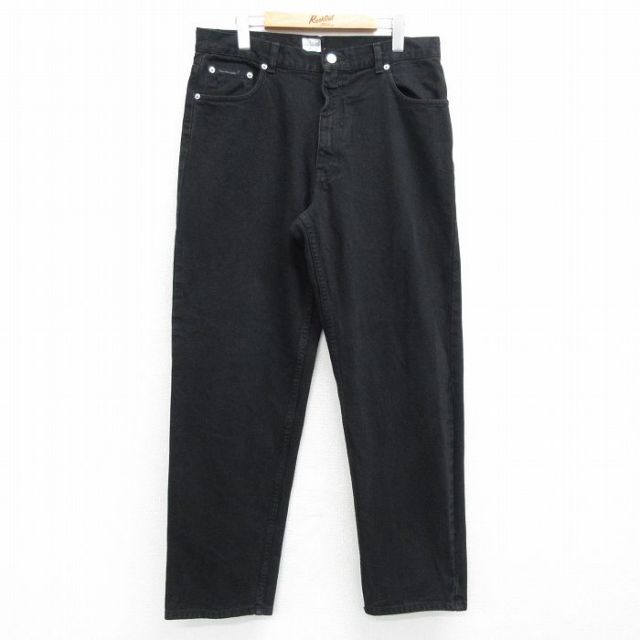 W35★古着 カルバンクライン Calvin Klein ジーンズ メンズ コットン 黒 ブラック デニム 25mar26 中古 ボトムス ジーパン Gパン ロング パンツ