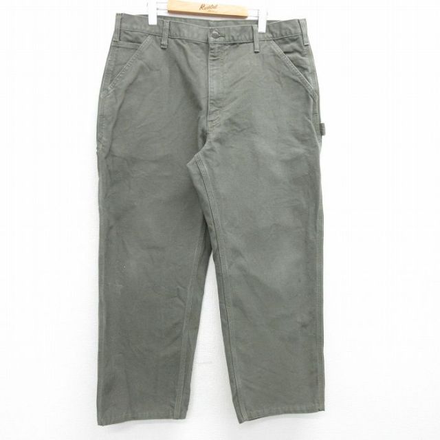 W38★古着 カーハート Carhartt ペインター パンツ メンズ コットン 緑系 グリーン 25mar26 中古 ボトムス ロング