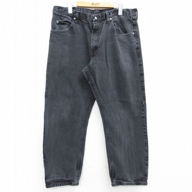 【20%OFF】W37★古着 ラングラー Wrangler ジーンズ メンズ コットン 黒 ブラック デニム 25mar26 中古 ボトムス ジーパン Gパン ロング パンツ