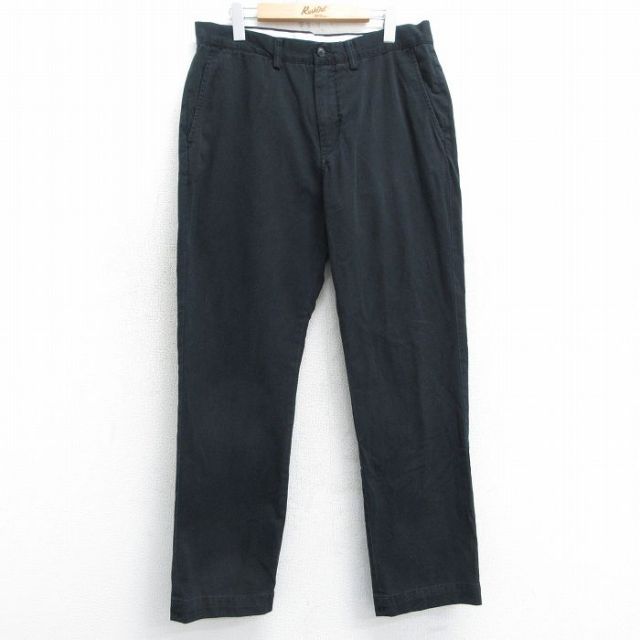W34★古着 ラルフローレン Ralph Lauren ブランド チノ パンツ チノパン メンズ ワンポイントロゴ コットン 黒 ブラック 25mar26 中古 ボトムス ロング