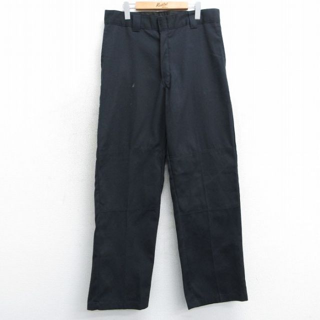W35★古着 ディッキーズ Dickies ワーク パンツ メンズ ダブルニー 黒 ブラック 25mar26 中古 ボトムス ロング