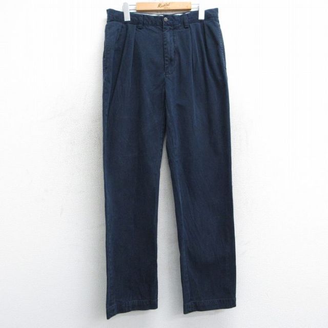 W33★古着 ラルフローレン Ralph Lauren ブランド チノ パンツ チノパン メンズ コットン 紺 ネイビー 25mar26 中古 ボトムス ロング