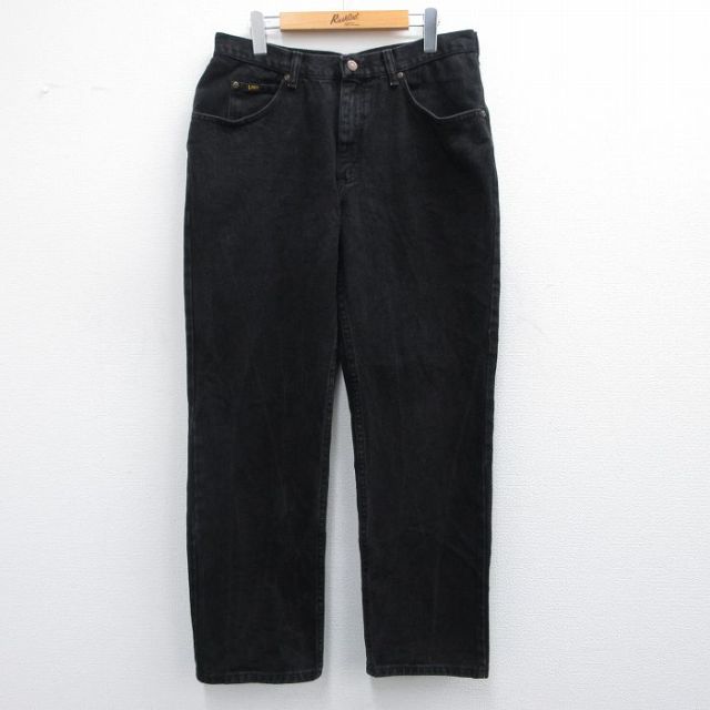 W34★古着 リー Lee ジーンズ メンズ コットン 黒 ブラック デニム 25mar27 中古 ボトムス ジーパン Gパン ロング パンツ