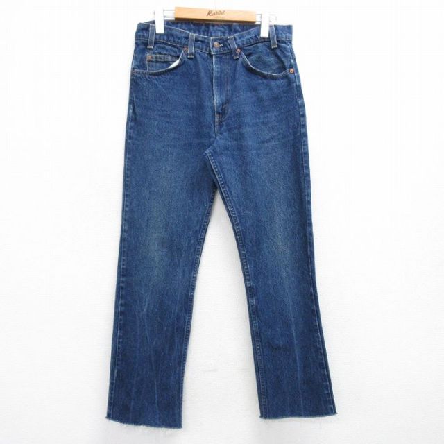 W32★古着 リーバイス Levis ジーンズ メンズ ヒゲ 紺 ネイビー デニム 25mar27 中古 ボトムス ジーパン Gパン ロング パンツ