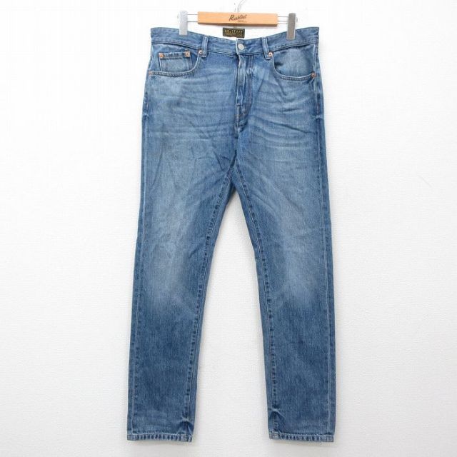 【50%OFF】W35★古着 ベルスタッフ ジーンズ メンズ ヒゲ コットン 紺 ネイビー デニム 25mar27 中古 ボトムス ジーパン Gパン ロング パンツ