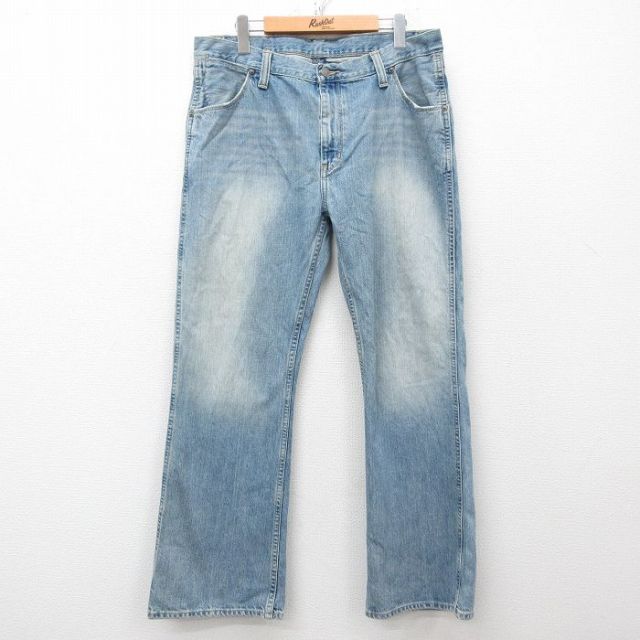 W36★古着 ラルフローレン Ralph Lauren ブランド ジーンズ メンズ ヒゲ フレア ブーツカット コットン 薄紺 ネイビー デニム 25mar27 中古 ボトムス ジーパン Gパン ロング パンツ