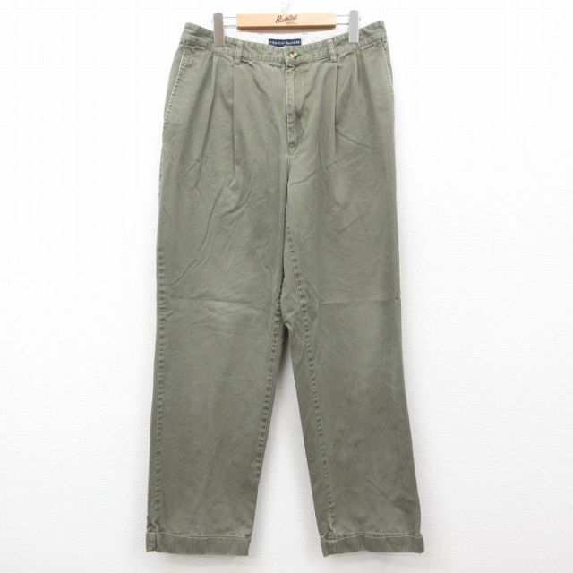 W34★古着 トミーヒルフィガー TOMMY HILFIGER ブランド パンツ メンズ コットン 濃緑 グリーン 25mar27 中古 ボトムス ロング