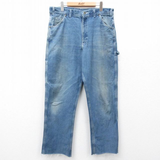 W35★古着 ペインター パンツ メンズ 00年代 00s ヒゲ コットン USA製 紺 ネイビー デニム 25mar27 中古 ボトムス ロング