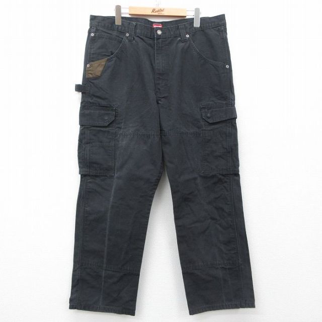 W38★古着 ラングラー Wrangler ペインター カーゴ パンツ メンズ リップストップ コットン 黒 ブラック 25mar27 中古 ボトムス ロング