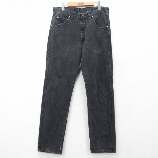 【50%OFF】W33★古着 ラングラー Wrangler ジーンズ メンズ 黒 ブラック デニム 25mar27 中古 ボトムス ジーパン Gパン ロング パンツ