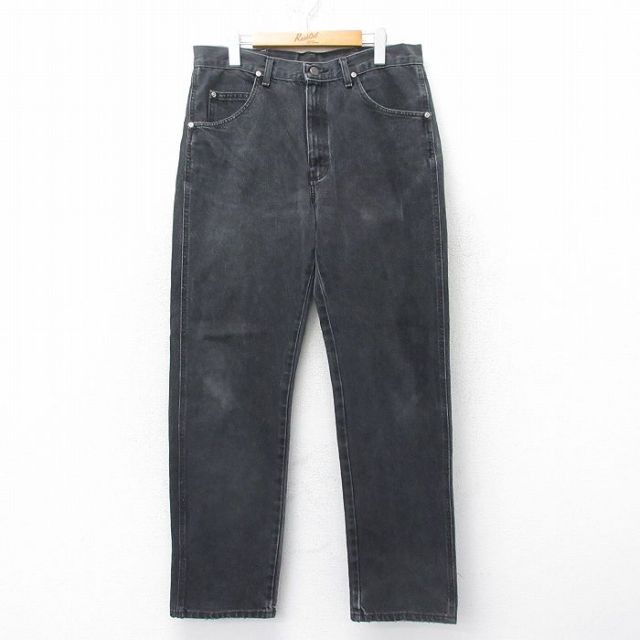W34★古着 ラングラー Wrangler ジーンズ メンズ 黒 ブラック デニム 25mar27 中古 ボトムス ジーパン Gパン ロング パンツ