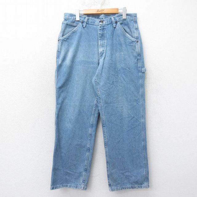 W35★古着 ペインター パンツ メンズ コットン 薄紺 ネイビー デニム 25mar27 中古 ボトムス ロング