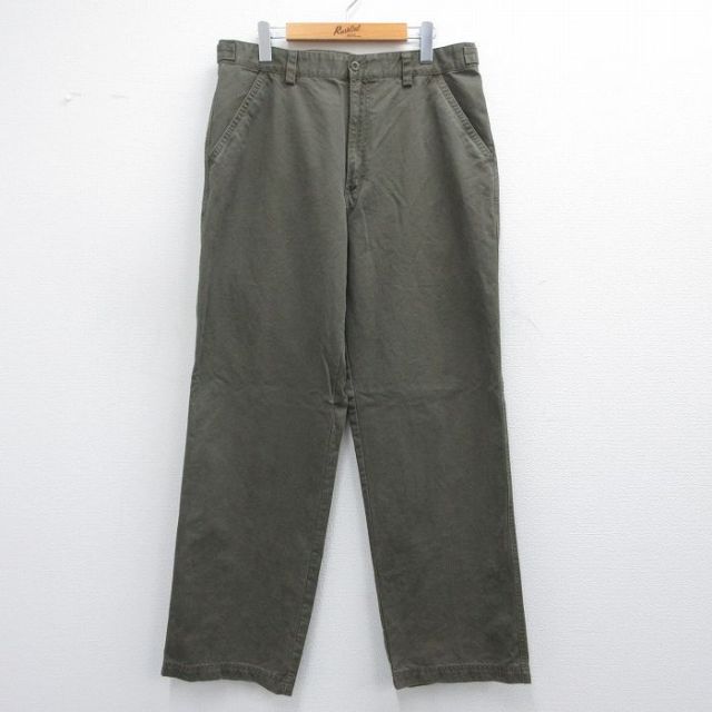 W34★古着 バンヒューセン パンツ メンズ コットン 薄緑 グリーン 25mar29 中古 ボトムス ロング