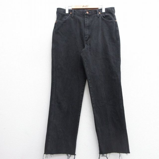 W34★古着 ラングラー Wrangler パンツ メンズ 90年代 90s コットン USA製 黒 ブラック 【spe】 25mar28 中古 ボトムス ロング
