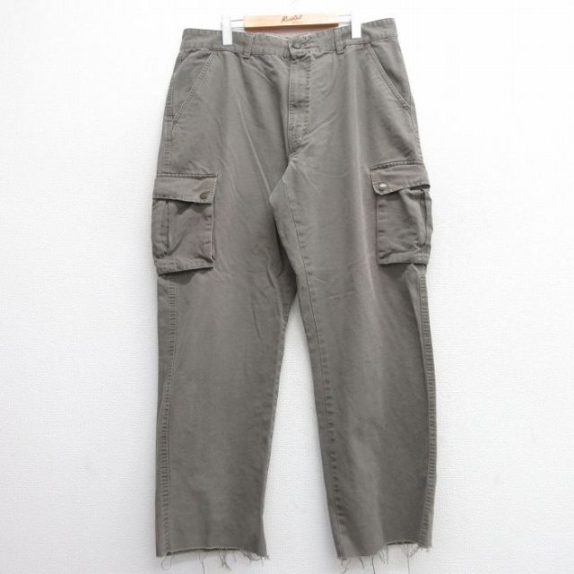 【50%OFF】W37★古着 カーゴ パンツ メンズ コットン 薄緑 グリーン 25mar28 中古 ボトムス ロング