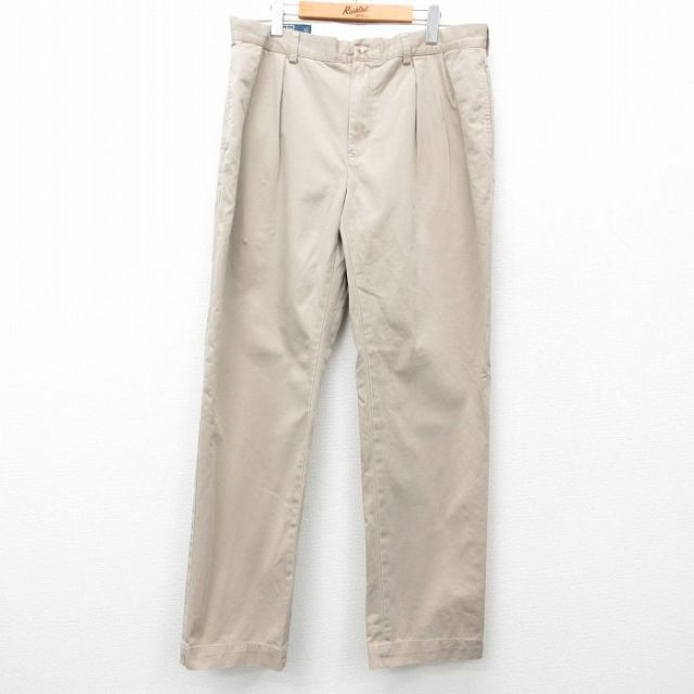 W36★古着 ラルフローレン Ralph Lauren ブランド　チノ パンツ チノパン メンズ 90年代 90s コットン ベージュ カーキ 25mar28 中古 ボトムス ロング
