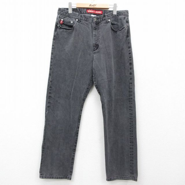 W36★古着 ゲス GUESS ジーンズ メンズ コットン 黒 ブラック デニム 25mar28 中古 ボトムス ジーパン Gパン ロング パンツ