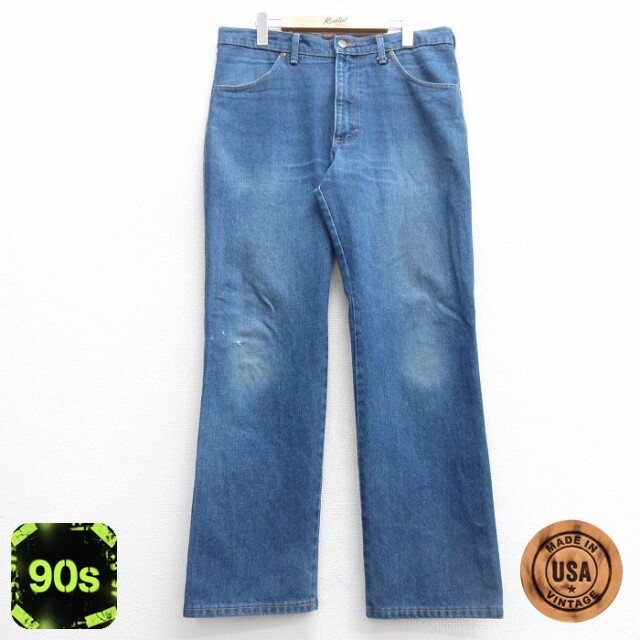 W35★古着 ジーンズ メンズ 90年代 90s USA製 紺 ネイビー デニム 25mar28 中古 ボトムス ジーパン Gパン ロング パンツ