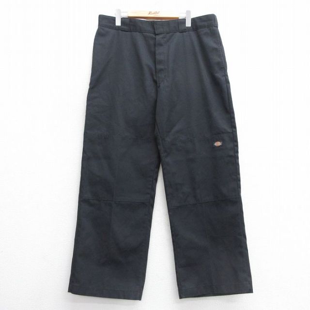 W37★古着 ディッキーズ Dickies ワーク パンツ メンズ ダブルニー 黒 ブラック 25mar28 中古 ボトムス ロング